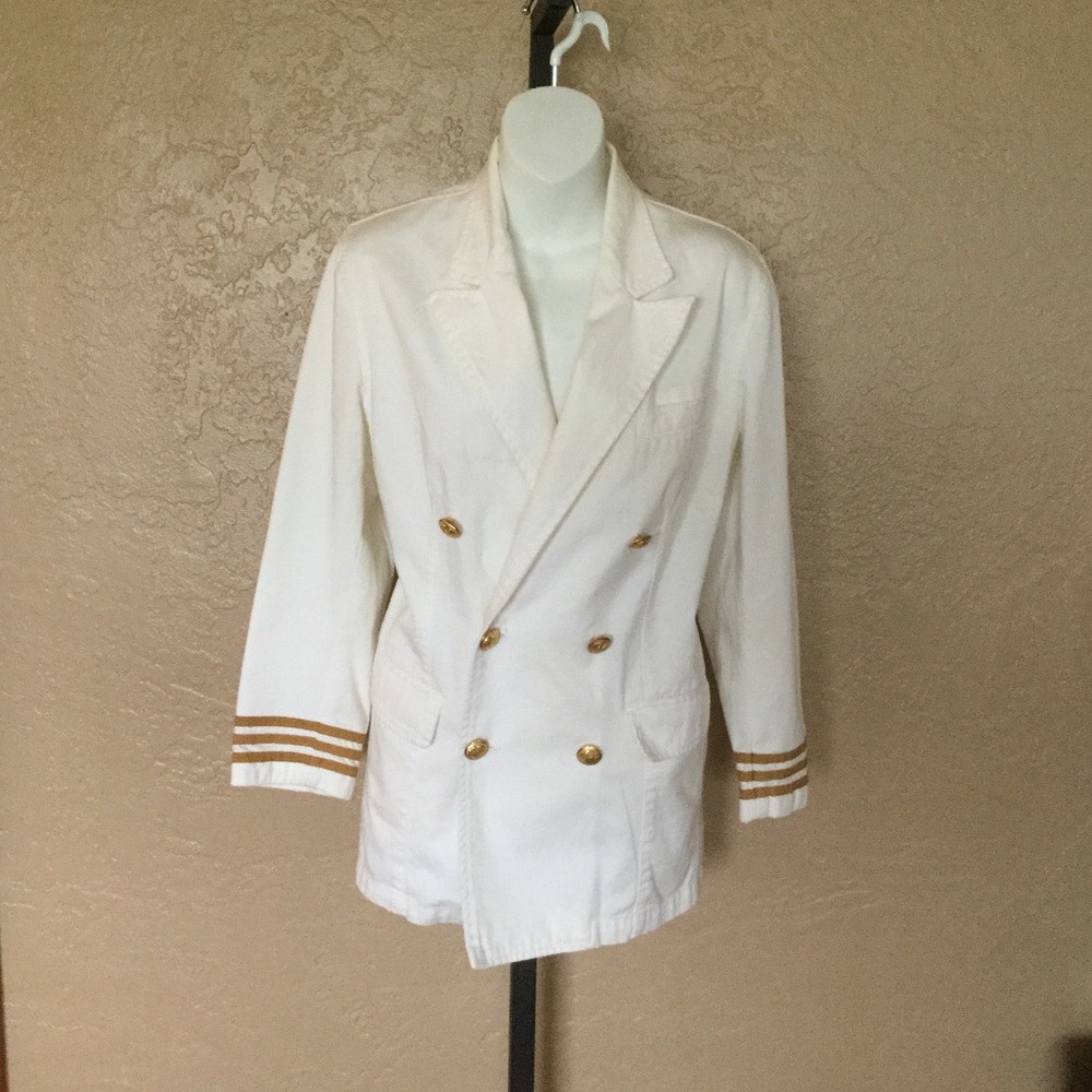 Vintage White Ralph Lauren Military Navy Jacket S